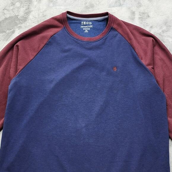 IZOD Sweatshirt Mens XXL Blue Burgundy Advantage Performance Crew Neck Pullover - Picture 2 of 11